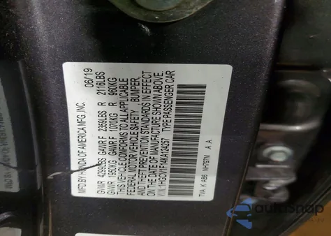 2019 Honda Accord Lx z USA, uszkodzony, nr VIN 1HGCV1F14KA124257